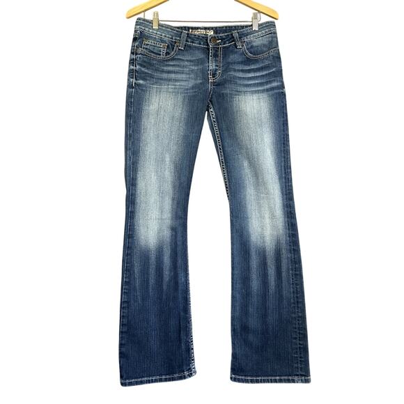 BKE Jeans Womens 31 Blue Sabrina Bootcut Denim Flap Pockets Thick Stitch Bling - Picture 1 of 16